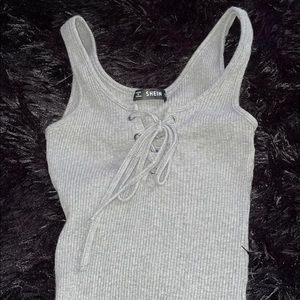 Grey Lace Up Ribbed Bodysuit